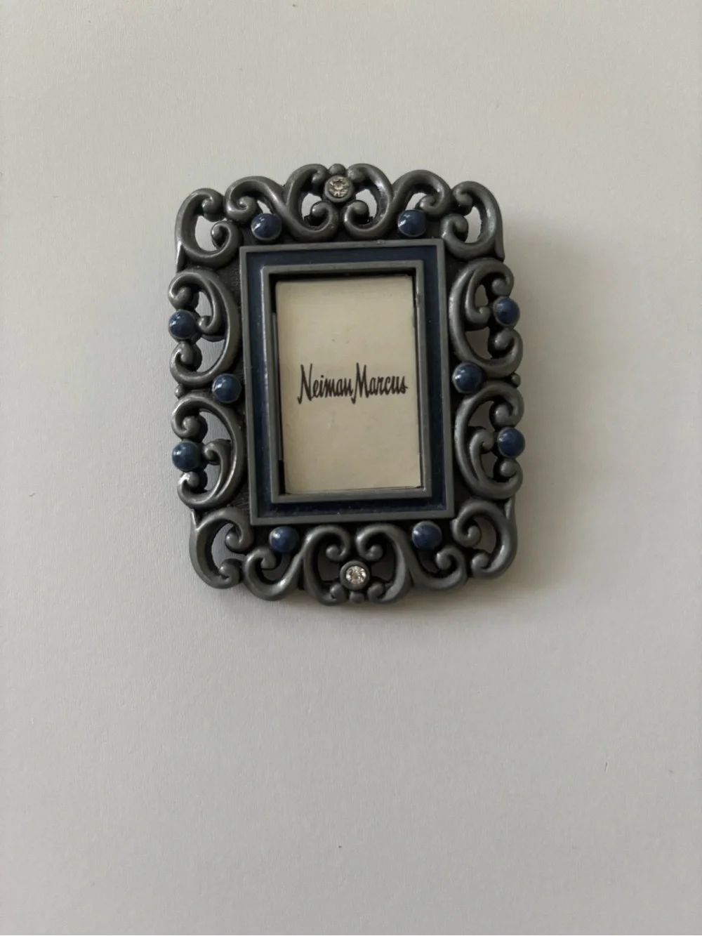 Neiman Marcus Silver Ornate Frame with Blue Accents